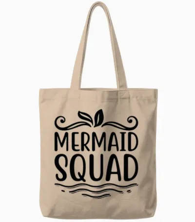 Mermaid Squad Black Tote Bags - Natural