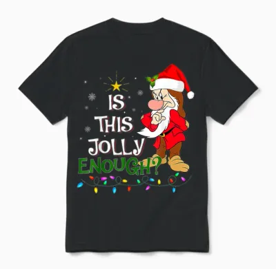 Is This Jolly Enough Grumpy Elf Pajama Christmas Lights Unisex T-Shirt - Black