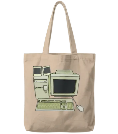 Retro Computer Desk Setup Tote Bags - Natural