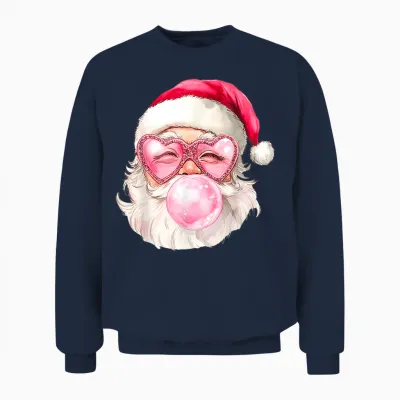 Vintage Retro Santa Christmas Bubble Gum Pink Sunglasses Unisex Sweatshirt - Navy