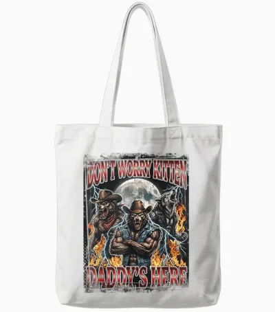 Daddy's Here Cowboy T-Shirt Pack of 3 Tote Bags - White