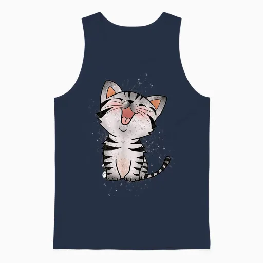 Cute Kitten Cat Lovers T-Shirt, White Unisex Tank Top - Navy