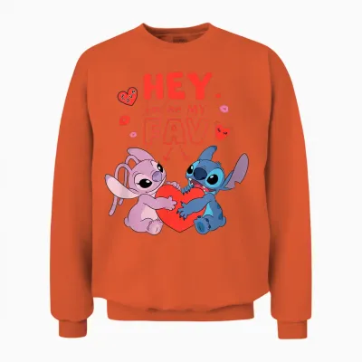 Disney Stitch & Angel Hey You're My Fav Love Valentine's Day Unisex Sweatshirt - Orange