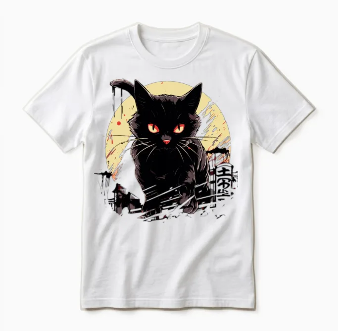Black Cat Lovers Gift Unisex T-Shirt in White