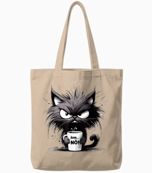ähm Nö, Lustige Schwarze Katze Mit Tasse Kaffee Tote Bags in Natural