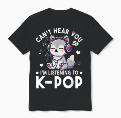 Can't Hear You I'm Listening to Kpop Wolf K-Pop Merchandise Unisex T-Shirt - Black