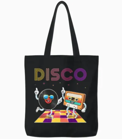Retro Disco Dance Party Tote Bags - Black