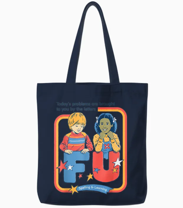 Today's Problems F U Sarcastic Retro Funny Adult Humor Tote Bags in Navy