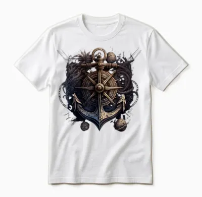Anchor and Compass from Sailing Ship Maritime Sea Captain T-Shirt, Black Unisex T-Shirt - White