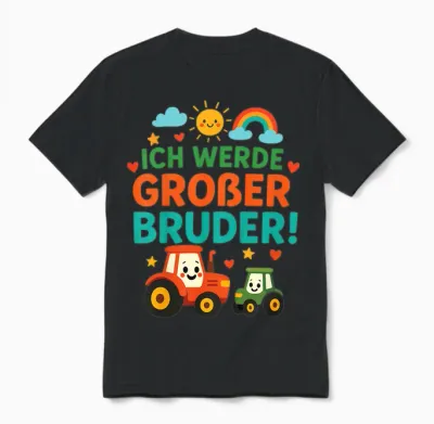 Kinder Ich Werde Großer Bruder 2026 Traktor Bauernhof Kinder Unisex T-Shirt - Black
