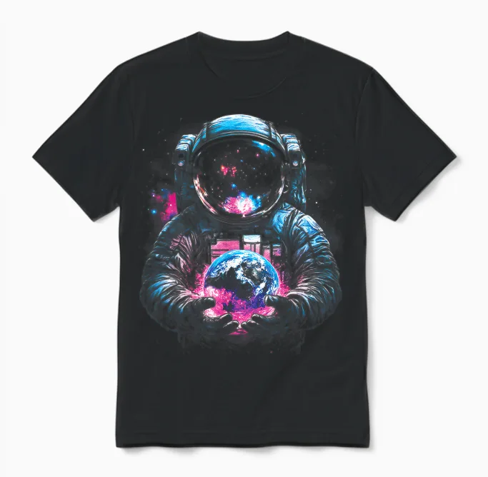 Astronaut Planet Earth Outer Space Galaxy Universe Science Unisex T-Shirt in Black