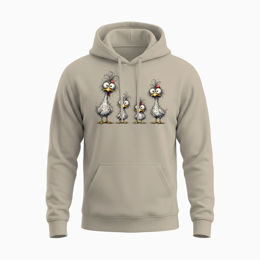 Eagerlys Bunte Lustige Hühner-Kunst, Verrückte Hühnerfamilie Unisex Hoodie in Sand