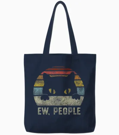 Ew People Retro Cat Funny Vintage Anti Social Introvert Tote Bags - Navy