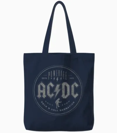 Official Ac/dc Rock N Roll Damnation Band Music Vintage Logo Tote Bags - Navy