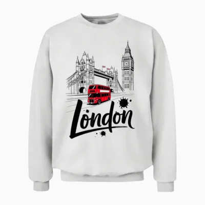 Rotes T-Shirt Mit Motiv „london Bus Tower Bridge“, Britisches Souvenir Unisex Sweatshirt - White