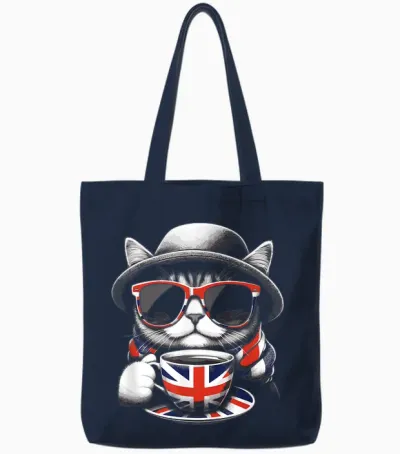 Cat Sunglasses Uk British Flag England Funny Tote Bags - Navy