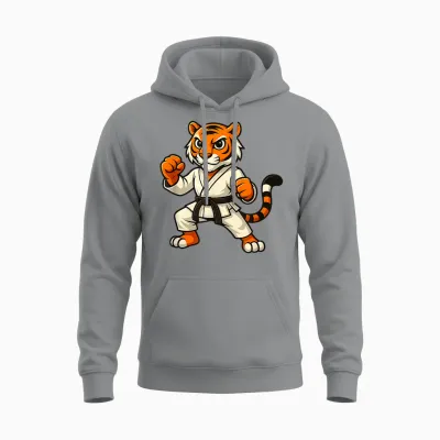 Tiger Karate Lustig Schwarzer Gürtel Jungen Mädchen Kinder Unisex Hoodie - Sport Grey