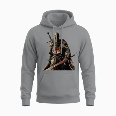Knight Templar Christian Warrior of God Crusader Gift T-Shirt, Black, S Unisex Hoodie - Sport Grey