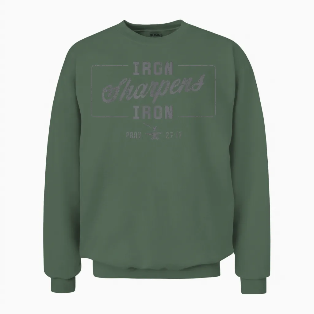 Iron Sharpen's Iron Christian Men Bible Scripture Gym Workout Unisex Sweatshirt in Military Green