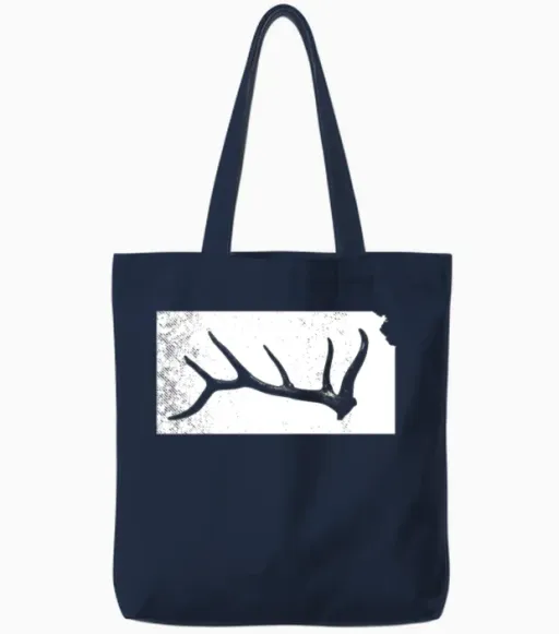 Elk & Deer Shed Antler Hunting Kansas Map Hunters Tote Bags in Navy