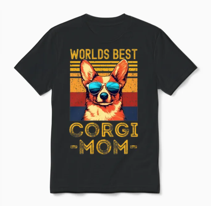 Corgi with Sunglasses Retro Unisex T-Shirt - Black