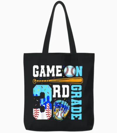 3rd Grade Back to School Baseball Drip Ice Cream Game On Tote Bags - Black