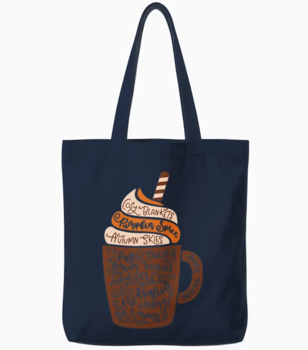 Fall Coffee - Fall Coffee Sign Cute Autumn Tote Bags in Navy