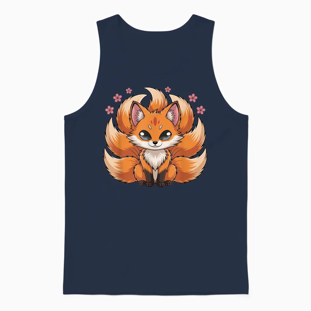 Kitsune Japanischer Neunschwänziger Fuchs Mythologie Anime Unisex Tank Top in Navy