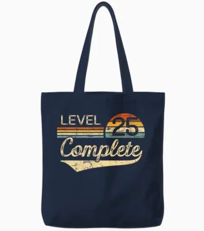 Level 25 Complete Vintage 25th Wedding Anniversary Tote Bags - Navy