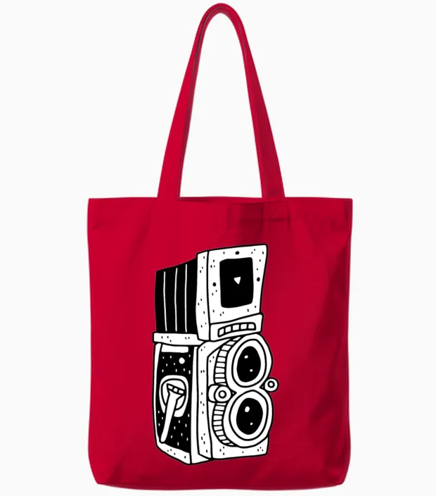 Retro Camera Photography Tote Bags in Red