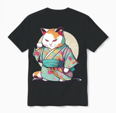Cat Kimono Unisex T-Shirt - Black