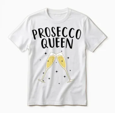 Cute Prosecco Art Women Girls Champagne Wine Queen Holiday T-Shirt, Gray Unisex T-Shirt - White