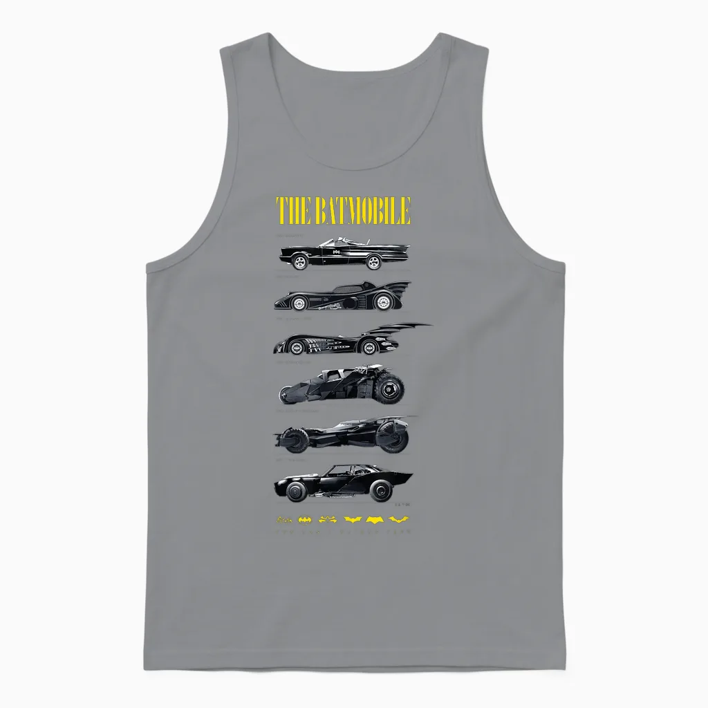 Batman 85th Anniversary Batmobile on Dark Unisex Tank Top in Sport Grey