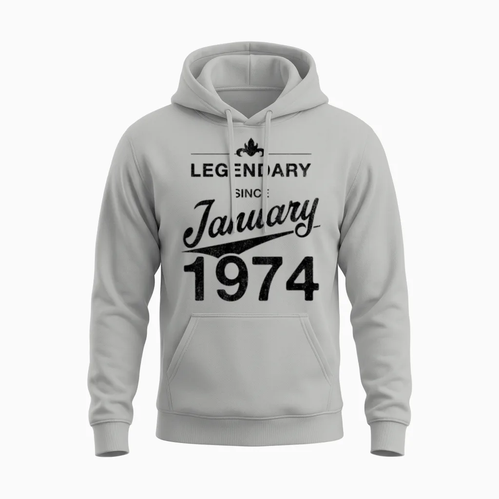 50th Birthday 50 Year Old Born January 1974 Gift Unisex Hoodie in Ash