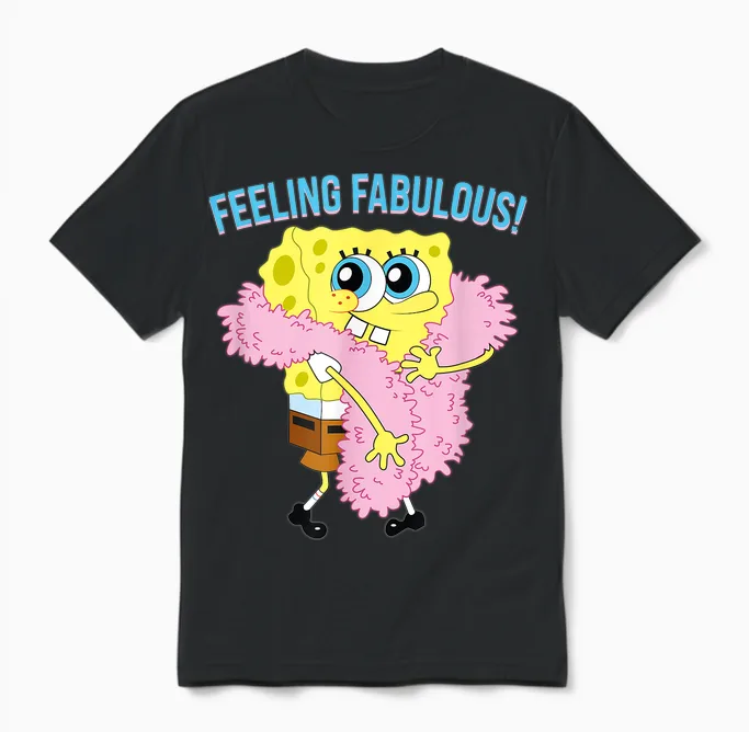Mademark X Spongebob Squarepants - Spongebob in Feather Boa - Feeling Fabulous! Unisex T-Shirt in Black