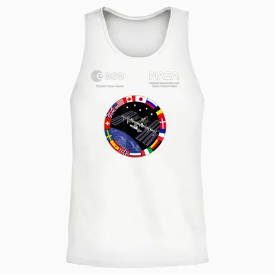 Nasa Worm and Esa Logo Iss International Space Station Unisex Tank Top - White