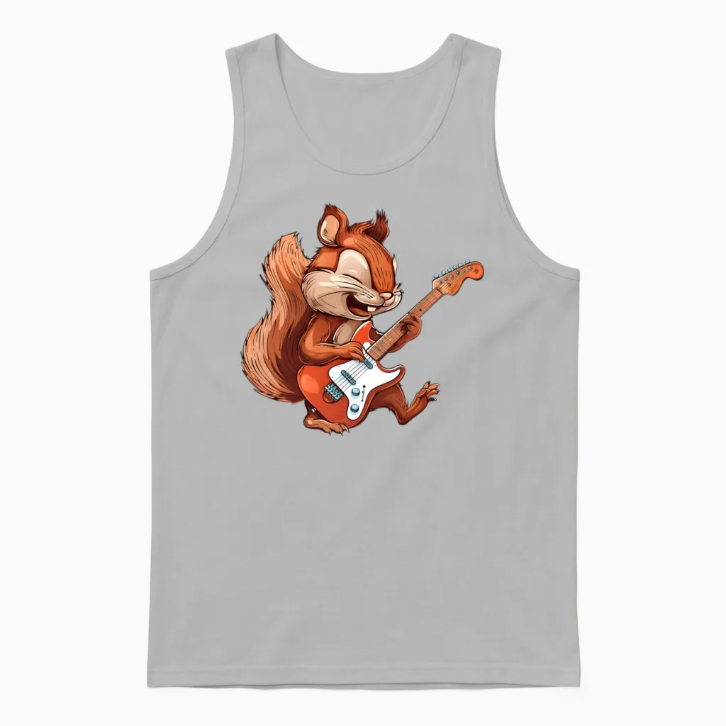 Rock Squirrel Guitarist Band Music Unisex Tank Top in Ash