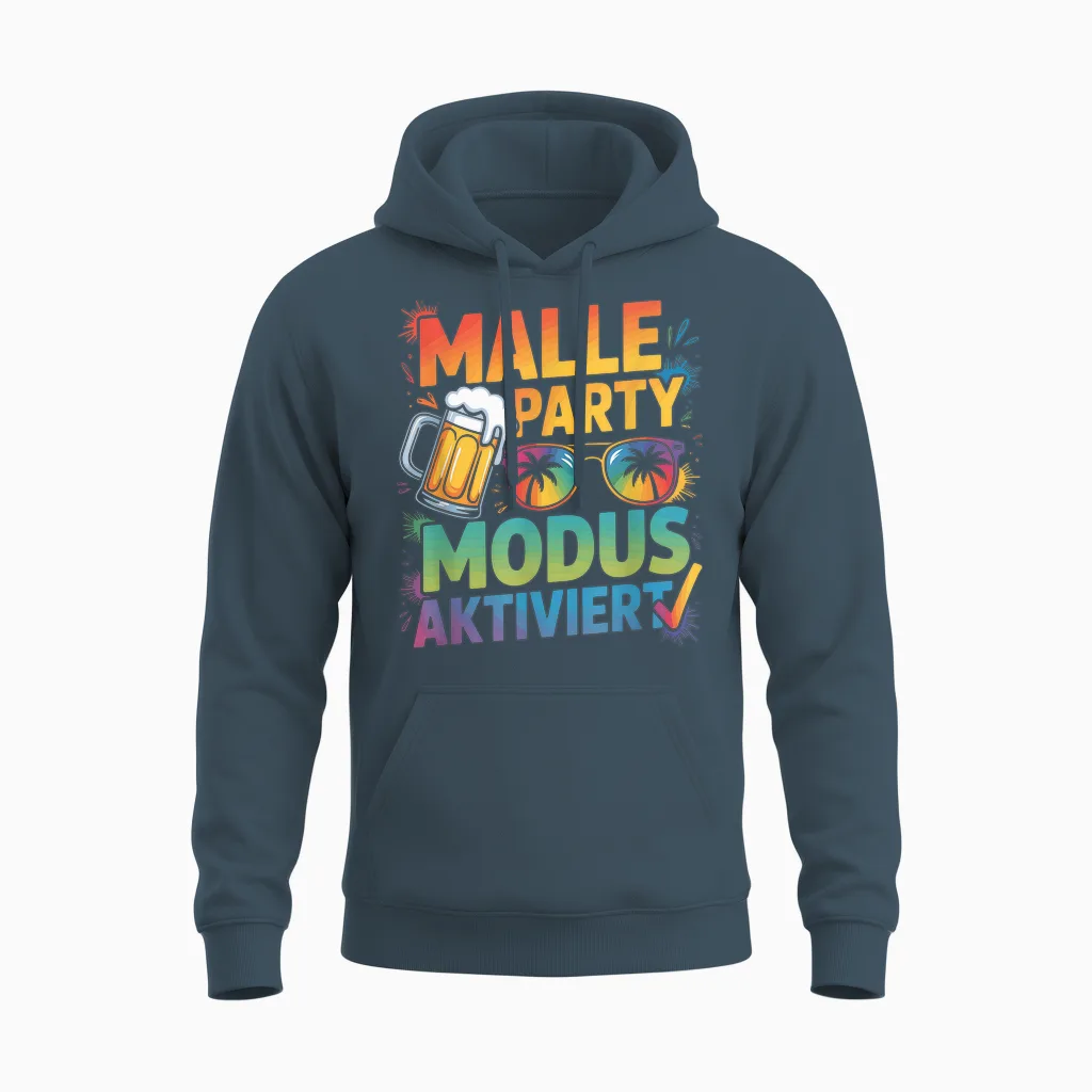 Malle Party Modus Aktiviert Brille Urlaub Gruppen Unisex Hoodie in Dark Heather