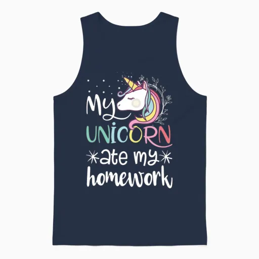 My Unicorn Ate My Homework Unisex Tank Top in Navy
