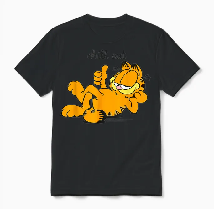 Garfield Chill Out Retro Vibe Comic Lazy Cat Artwork Gifts Unisex T-Shirt in Black