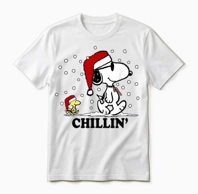 Peanuts Holiday Snoopy Snowfall Chillin' Short Sleeve Unisex T-Shirt in White