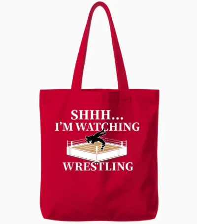 Shhh I'm Watching Wrestling Funny Wrestling Lover Gift Tote Bags - Red