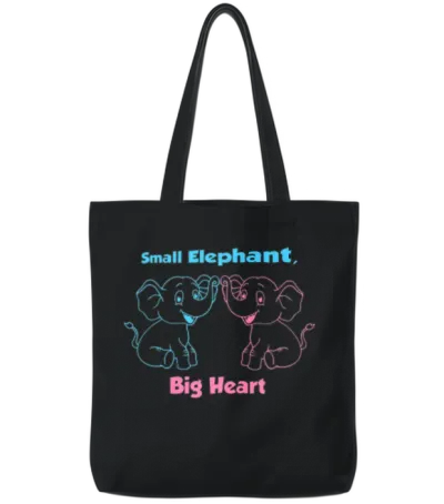 Small Elephant, Big Heart – Cute Tote Bags - Black