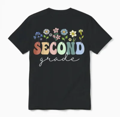 2nd Grade Wildflower Floral Back to School Gift for Teachers T-Shirt for Men Women Girls Kids Unisex T-Shirt - Black
