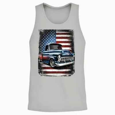 Classic Old Pickup Truck American Flag 4th of July Patriotic Unisex Tank Top - Ash