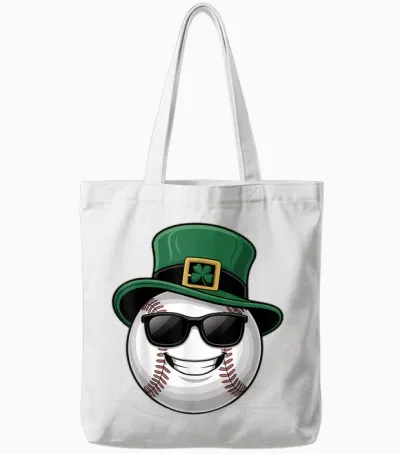 Baseball Shamrock Hat Funny St Patricks Day Tote Bags - White
