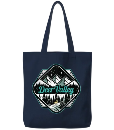 Retro Deer Valley Ski Tote Bags - Navy