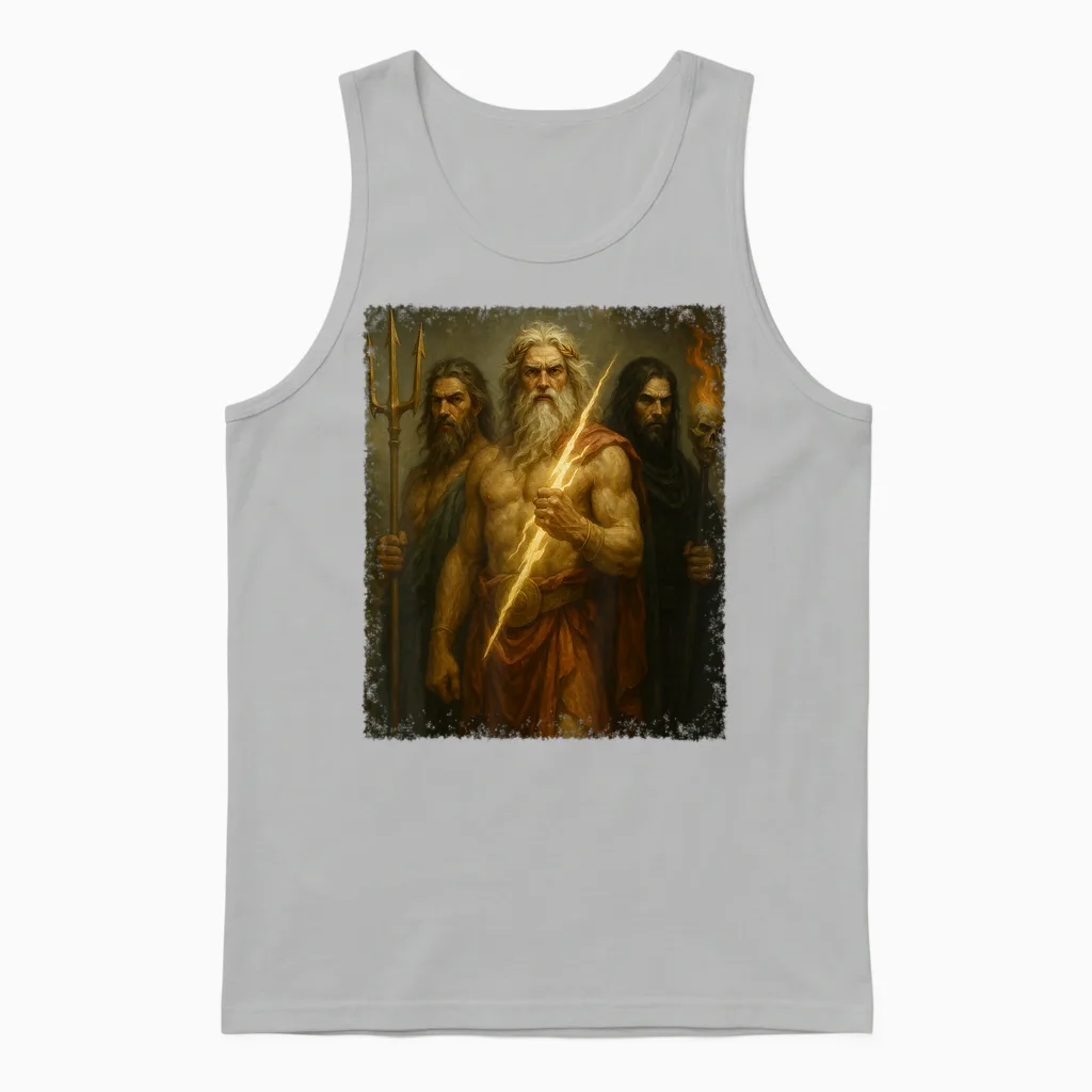 Greek Gods Zeus Poseidon Hades Greek Mythology Unisex Tank Top in Ash