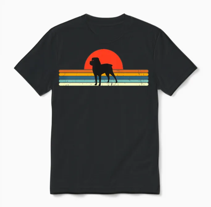 Vintage Dog Retro Sunset Lovers Unisex T-Shirt - Black