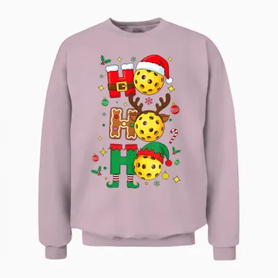 Ho Ho Ho Pickleball Christmas, Funny Paddle Players Holiday Unisex Sweatshirt - Light Pink